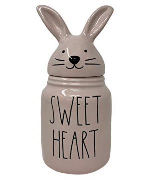 RAE DUNN BY MAGENTA PINK SWEET HEART EASTER VALENTINES DAY COOKIE CANDY CANISTER WITH BUNNY FACE EARS LID Artisan Collection Perfect For Your Rae Dunn Kitchen Decor Collection 0 300x360