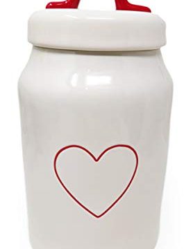 Rae Dunn By Magenta Red Heart Outline Ceramic LL Medium Size 85 Inch Canister With Red Lid Handle 2020 Limited Edition 0 278x360