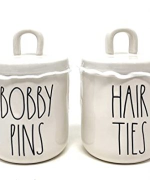 Rae Dunn HAIR TIES BOBBY PINS Holders Set White Ceramic 0 300x360