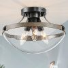 Semi Flush Mount Ceiling Light Farmhouse Light Fixture Ceiling In Wooden And Rustic Black Metal Finish Vintage Ceiling With Seeded Glass Shades For Foyer Hallway Kitchen 115 Inch 0 100x100