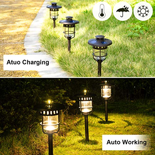 Solpex Solar Path Lights Outdoor Glass And Bronze Finished 2 Bright LEDs Per Light Waterproof Automatic Solar Lights Outdoor For Patio Yard Lawn Garden And Landscape Warm White 6 Pack 0 3