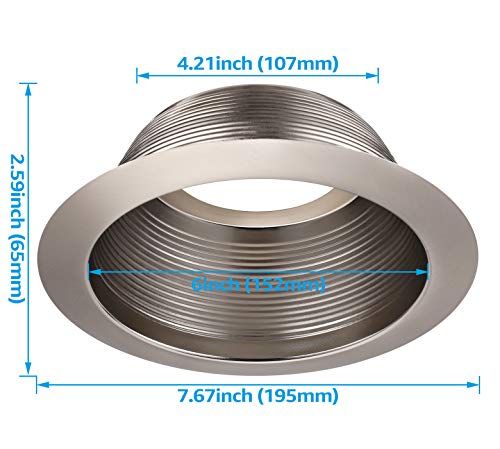 TORCHSTAR 6 Inch Metal Recessed Can Light Trim Step Baffle With Iron Goof Ring Fit 6 Inch Halo And Juno Remodel Recessed Housing Satin Nickel Pack Of 6 0 1