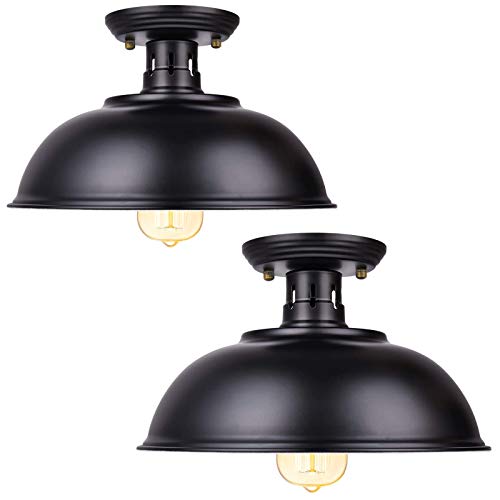 Vintage Rustic Semi Flush Mount Ceiling Light Farmhouse Black Ceiling Light Fixture E26 Base Industrial Ceiling Lights For Hallway Stairway Foyer Kitchen Porch Entryway 2 Pack 0
