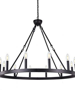Wellmet 12 Light Black Wagon Wheel Chandelier Diam 38 Inch Farmhouse Industrial Country Style Large Round Pendant Light Fixture For Dining Room Kitchen Island 0 300x360