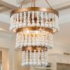 Wooden Bead Chandelier 6 Light Farmhouse Chandelier For Dining Room 16 Boho Light Fixture For Foyer Living Room Antique Gold Finish With 3 Tier Handmade White Wood Beads 0 100x100