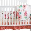 3 Pcs Set Boho Floral Ruffle Baby Minky Blanket Peach Floral Nursery Crib Skirt Set Baby Girl Crib Bedding Coral 0 100x100