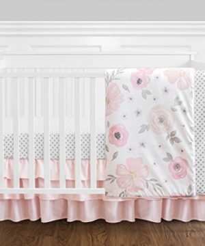 4 Pc Blush Pink Grey And White Watercolor Floral Baby Girl Crib Bedding Set By Sweet Jojo Designs Rose Flower Polka Dot 0 300x360