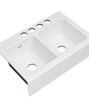 American Standard 77DB33220A308 Delancey 33x22 Double Bowl Cast Iron Apron Front Kitchen Sink 33 X 22 Inch Brilliant White 0 300x360