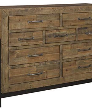 Ashley Furniture Signature Design Sommerford Dresser Casual 9 Drawers Light Grayish Brown Finish Reclaimed Wood SilverBronze HardwareLegs 0 300x360