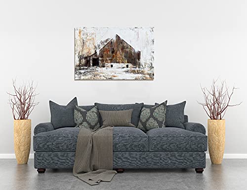 BATRENDY ARTS Farmhouse Rustic Wall Art Brown Barn Canvas Decor Modern Print Painting Country Style Pictures For Living Room Framed 0 1
