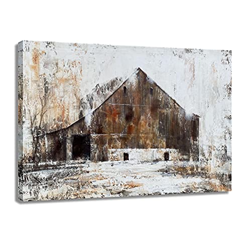 BATRENDY ARTS Farmhouse Rustic Wall Art Brown Barn Canvas Decor Modern Print Painting Country Style Pictures For Living Room Framed 0