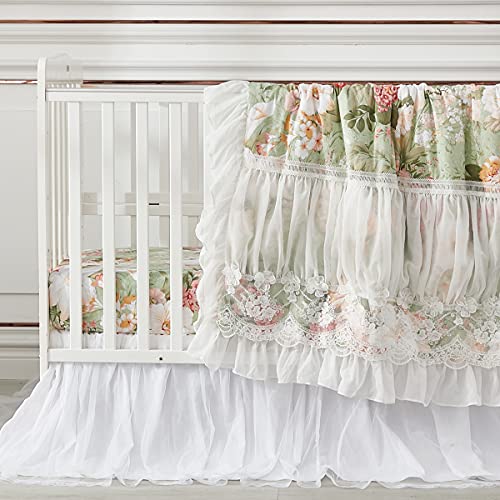 Brandream Baby Crib Bedding Sets For Girls Luxury Floral Nursery Set With Lace And Tulle Design 6 Pieces 100 Organic Cotton 0 2