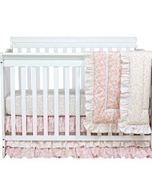 Brandream Blush Pink Crib Bedding Set For Girls Farmhouse Floral Nursery Bedding Ruffle Comforter With Polka Dot Fitted Sheet 3 Piece 100 Cotton 0 0 300x360