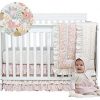 Brandream Blush Pink Crib Bedding Set For Girls Farmhouse Floral Nursery Bedding Ruffle Comforter With Polka Dot Fitted Sheet 3 Piece 100 Cotton 0 100x100