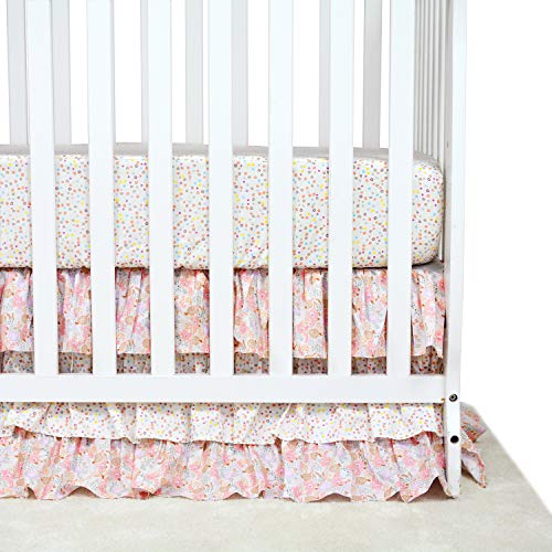 Brandream Blush Pink Crib Bedding Set For Girls Farmhouse Floral Nursery Bedding Ruffle Comforter With Polka Dot Fitted Sheet 3 Piece 100 Cotton 0 2
