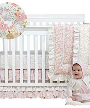 Brandream Blush Pink Crib Bedding Set For Girls Farmhouse Floral Nursery Bedding Ruffle Comforter With Polka Dot Fitted Sheet 3 Piece 100 Cotton 0 300x360