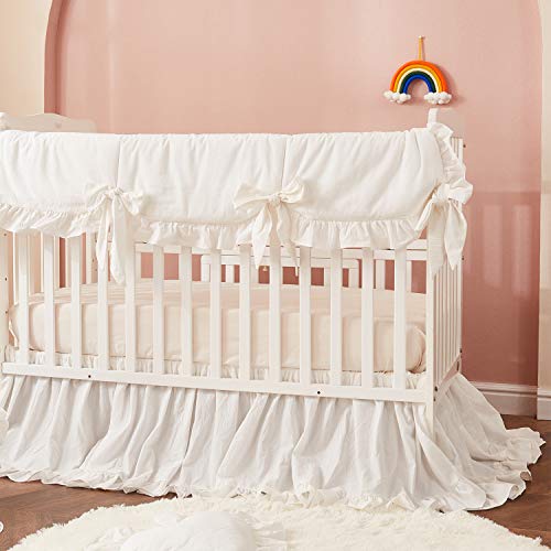 Brandream Farmhouse Ruffle 6 Piece Baby Crib Bedding Sets 100 Washed Cotton Cream White 0 0