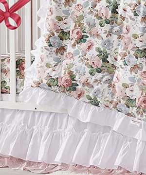 Brandream French Country Floral Crib Bedding Sets For Girls 3 Piece Shabby Rose Flower Nursery Set Ruffled Baby Comforter Crib Sheet Dust Ruffled Included 0 300x360
