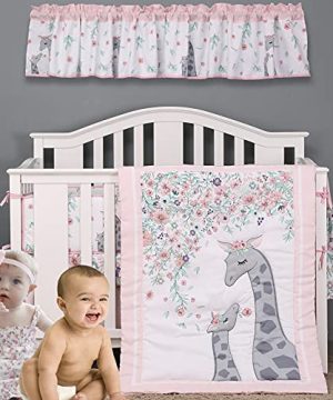 Brandream Nursery Bedding Jungle Animal Crib Bedding Giraffe Family Baby Comforter Set 6 Piece Farmhouse Floral Girls Boys Cradel Bedding Grey Pink White 0 300x360