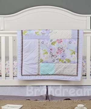 Brandream Nursery Bedding For Girls Purple Butterfly Crib Bedding 4 Piece Farmhouse Baby Comforter Set With Floral Butterfly 0 0 300x360