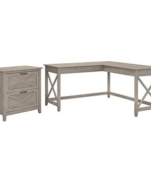 Bush Furniture Key West 60W L Shaped Desk With Lateral File Cabinet In Washed Gray 0 300x360