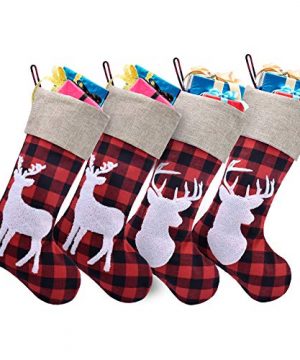 Caraknots Christmas Stockings 6 Pack Large Burlap Plaid Christmas Stockings Reindeer Christmas Party Decoration Xmas Holiday Fireplace Hanging For Family Kids 0 300x360