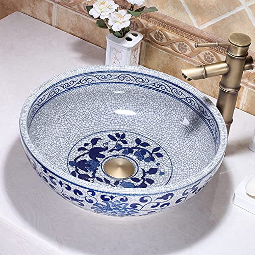 Ceramic Art Vanity Bathroom Vessel Sink White And Blue Porcelain Special Countertop Round Wash Basin For Small Cloakroom BasinJindezhen 1Sink Only 0 1