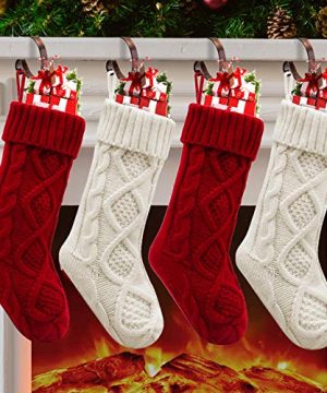 Christmas Stockings 4 Pack Christmas Stocking 18 Inches Large Cable Knitted Stocking Decorations For Family Holiday Xmas Party Decor Cream And Burgundy 0 300x360