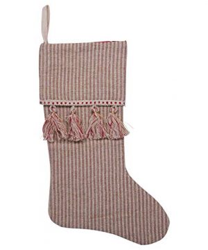 Creative Co Op Vintage Style Cotton Woven Christmas Stripes Gold Accents Tassels Stockings Red 0 300x360
