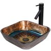 ELITE Square Volcanic Pattern Tempered Glass Bathroom Vessel Sink Oil Rubbed Bronze Finish Faucet Combo 0 100x100