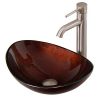 ELITE Unique Oval Artistic Bronze Tempered Glass Bathroom Vessel Sink Brushed Nickel Single Lever Faucet Combo 0 100x100