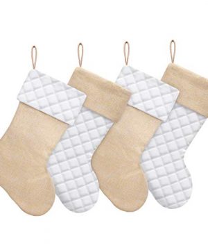ElegantPark Burlap Christmas Stockings Set Of 4 Cotton Quilted Large Luxury Christmas Stockings For Xmas Holiday Fireplace Hanging Decoration Gifts For Family Kids White 0 300x360