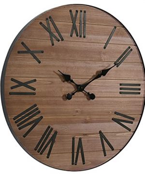 Farmhouse Wood Wall Clock 24 Large Round Clock With Roman Numerals For Home Living Room Kitchen Office Wall Decor 0 300x360