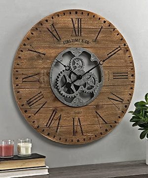 FirsTime Co Brown Shiplap Gears Farmhouse Wall Clock American Designed Brown 27 X 2 X 27 Inches 0 300x360