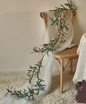 Fudios Lighted Twig Olive Garland 6FT 96 Warm White LED Battery Operated With Timer For Mantle Fireplace Christmas Spring Decoration Indoor Outdoor Use 0 300x360