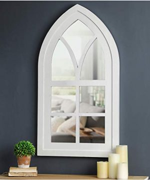 Glitzhome 40 H Cathedral Arched Windowpane Wall Mirror Window Frame Wash White 0 300x360