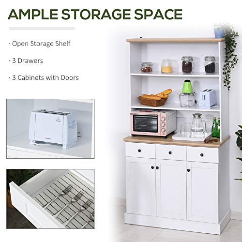 HOMCOM 71 Kitchen Pantry Buffet Server Hutch Storage Sideboard Bookcase With Drawers Cabinets For Living Room White 0 1