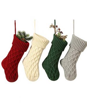 Haiteng Cable Knit Christmas Stockings 14 Inches Large Size Classic Decorations Gift Set Of 4 0 300x360