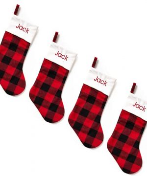 JDS Personalized Christmas Stockings 4 Pack For Family Christmas Stockings Set For Kids Men And Women With Name And Initials 19 Inch Velvet Trimmed Red And Black Plaid 0 300x360