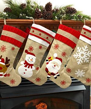 K MLICE Christmas Stockings 4 Pack For Family 19 Large Burlap Cartoon Xmas Stocking For Home Decor Rustic Farmhouse Stockings Set Of 4 For Christmas Decorations 0 300x360