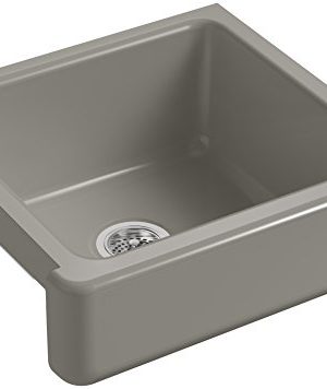 KOHLER K 5664 K4 Whitehaven Farmhouse Self Trimming 23 12 Inch X 21 916 Inch X 9 58 Inch Undermount Single Bowl Kitchen Sink With Short Apron Cashmere 0 300x356