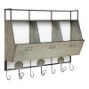 Kate And Laurel Arnica Antique White Wood And Metal Wall Storage Pockets With Hooks 0 100x100