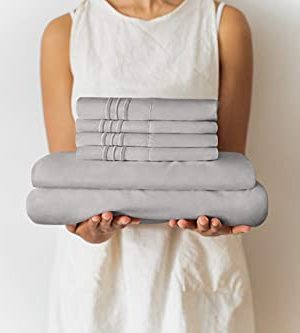 King Size Sheet Set 6 Piece Set Hotel Luxury Bed Sheets Extra Soft Deep Pockets Easy Fit Wrinkle Free Breathable Cooling Sheets Gray Light Grey Bed Sheets Kings Sheets 6 PC 0 3 300x333