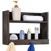 LIANTRAL Bathroom Wall Shelf With Hooks Farmhouse Wood Floating Towel Rack With Storage Shelves Over Toilet Organizer For Bathroom Kitchen Entryway Rustic Wall Mount 0 100x100