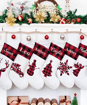 LUBOT 6 Pack Personalized Christmas Stocking20inch Silhouette Buffalo Red PlaidRusticFarmhouseCountry Fireplace Hanging Xmas Stockings Decorations For Family Holiday Season 0 300x360