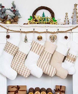 LUBOT Set Of 5 Christmas Stockings20inch PlaidRusticFarmhouseCountry Fireplace Hanging Canvas Handmade Xmas Stockings Decorations For Family Holiday Season Decor Fresh 0 300x360