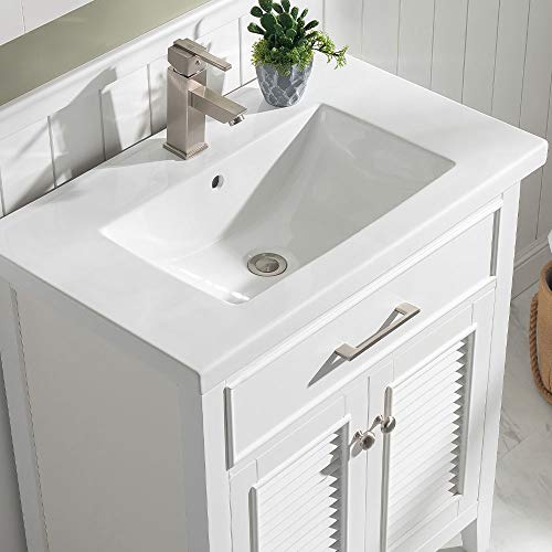 LUCA Kitchen Bath LC30SWP Juliet 30 In W X 165 In D Single Sink Farmhouse Bathroom Vanity Set In Pure White Integrated Porcelain Top 0 1