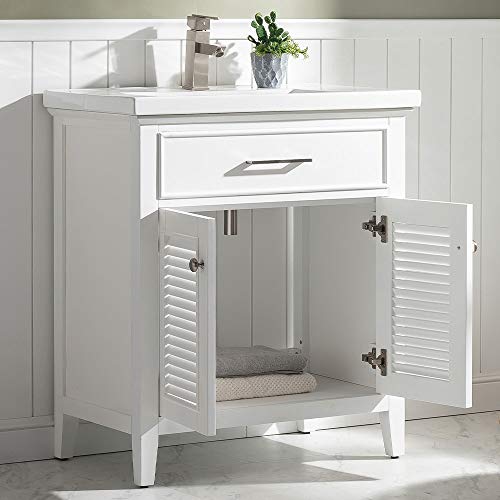LUCA Kitchen Bath LC30SWP Juliet 30 In W X 165 In D Single Sink Farmhouse Bathroom Vanity Set In Pure White Integrated Porcelain Top 0 3