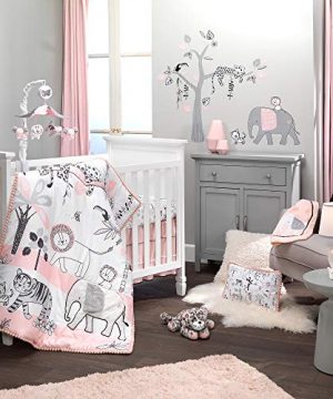 Lambs Ivy Happy Jungle PinkWhite Safari Nursery 5 Piece Crib Bedding Set 0 300x360