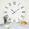 Large White Wall Clock 21 Inches Wooden Shiplap Farmhouse Decoration Roman Numerals Rustic Barn Shabby Chic Sleek Simple Clock Big Classic Decor Battery Operated 0 100x100